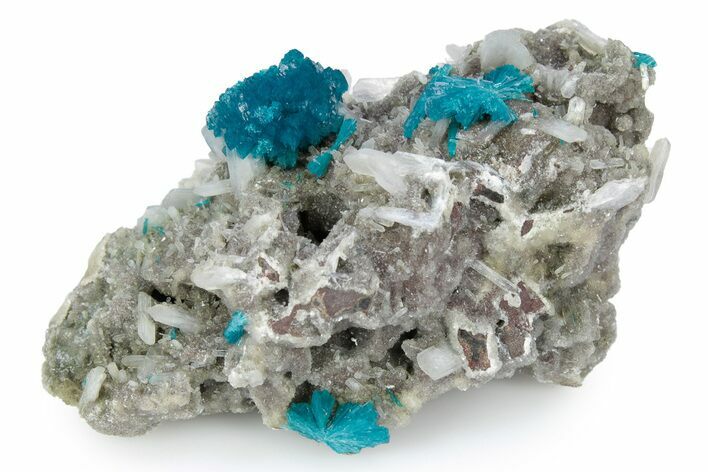 Vibrant Blue Cavansite Crystals on Sparkling Stilbite - India #340995